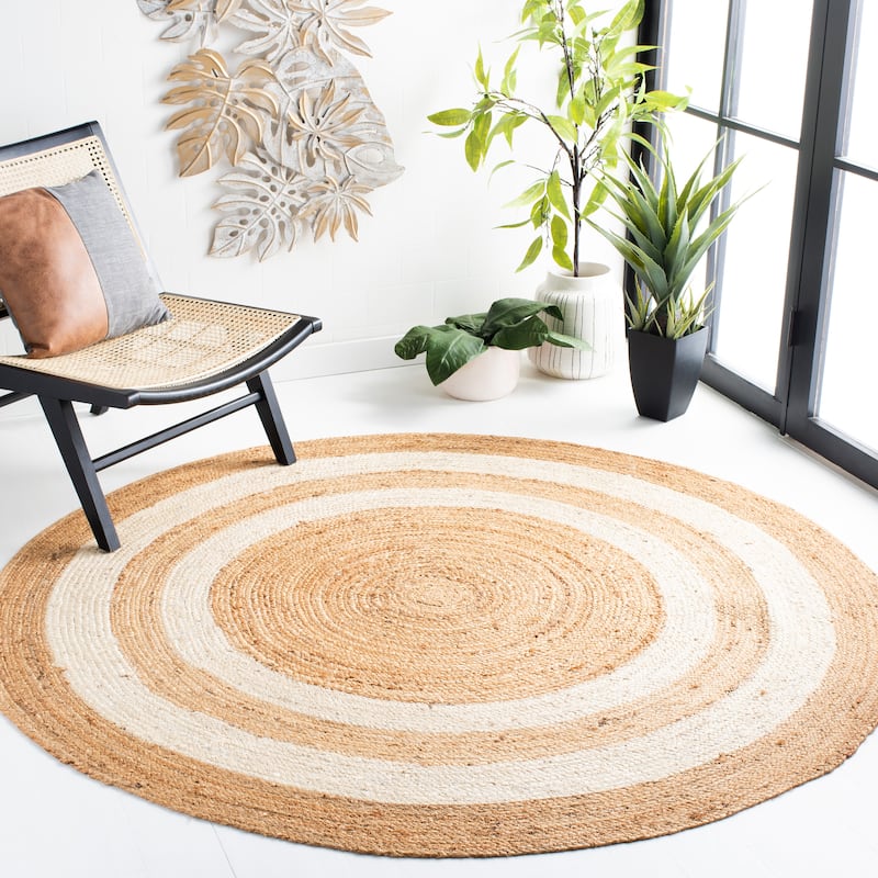 SAFAVIEH Natural Fiber Roxana Double Border Jute Rug - 6' Round - Ivory/Natural