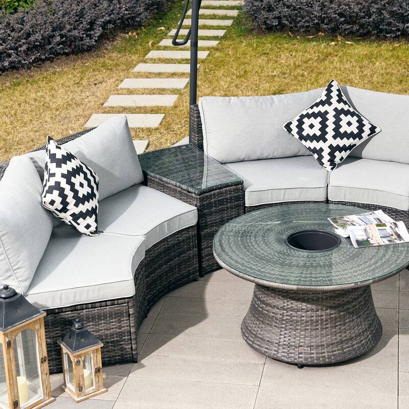 9-Piece Modular Patio Iron PE Rattan Sofa Set with Round Coffee Table