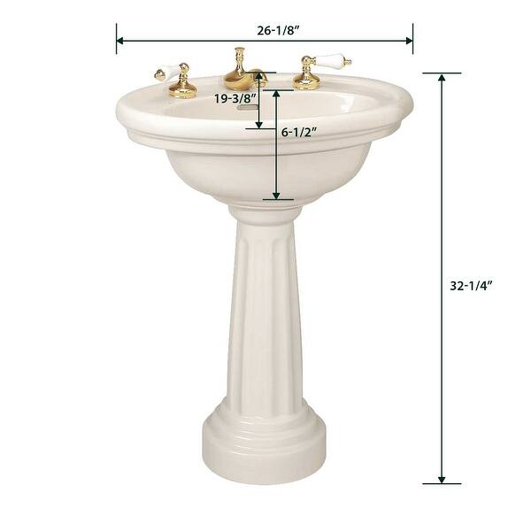 Philadelphia 26" W Oval Biscuit Pedestal Bathroom Sink Porcelain Sink with 8" Faucet Holes and Overflow Renovators Supply