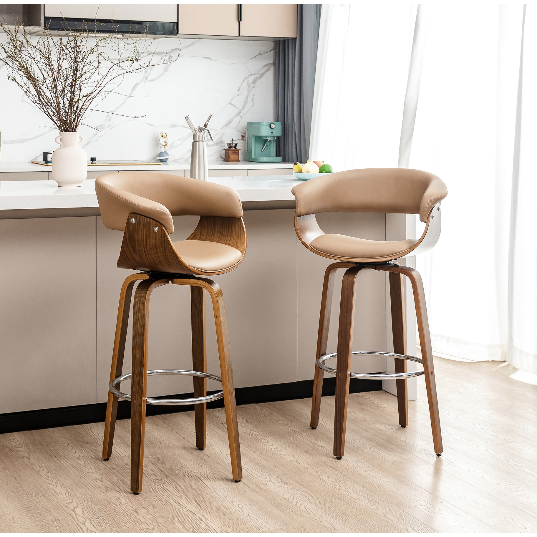 Contemporary home living set of sales 2 brown antique style bar stools