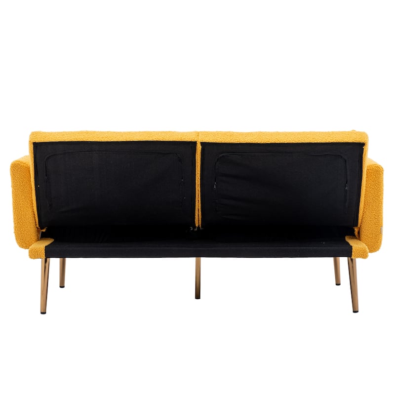 Modern Teddy Upholstered 2-Seater Sofa Bed with 7 Golden Metal Legs
