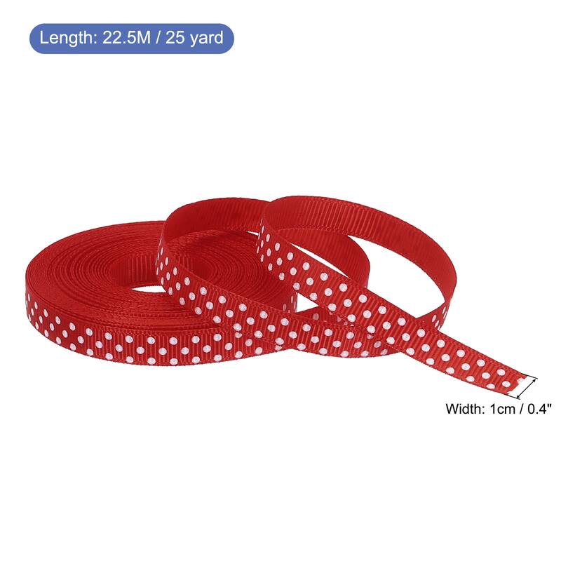 Grosgrain Ribbons with Dots Ribbon Bow Decoration - Dark Red - 25 Yards 3/8 Inch