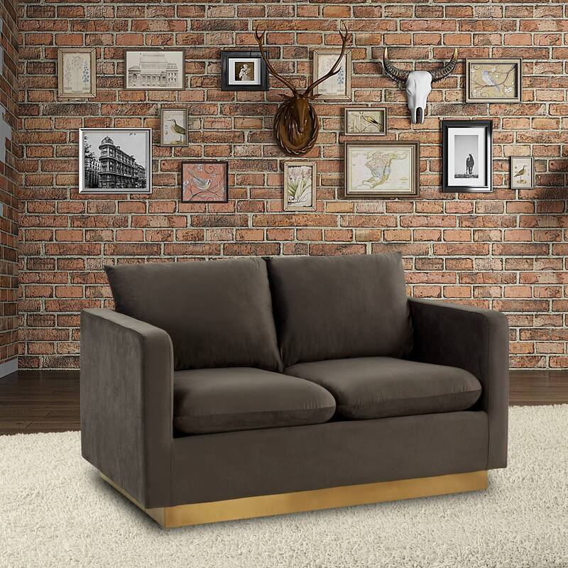 Nervo Modern Accent Chair Velvet Sofa Loveseat With Gold Base & Cushions, Mini Couch for 2 people for Living Room & Bedroom