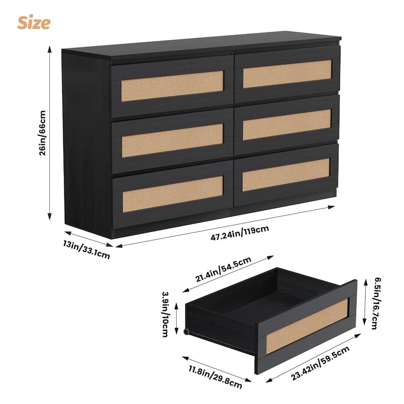 6 Drawer Dresser Wide Chest of Drawers for Bedroom