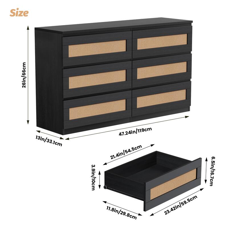 6 Drawer Dresser for Bedroom, Modern Wide Chest of Drawers