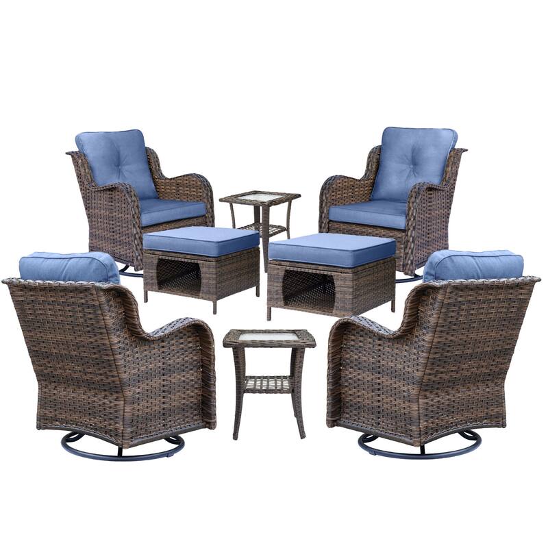 8 Piece Outdoor Patio Swivel Glider Chairs Ottoman Set with Side Table