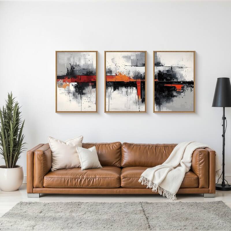 Neutral Black and Orange Wall Decor,Textured Gray White Wall Painting
