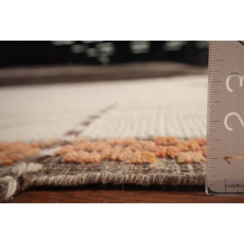 Striped Ivory Moroccan Palace Size Large Rug Hand-Knotted Wool Carpet - 14'2"x 21'6"