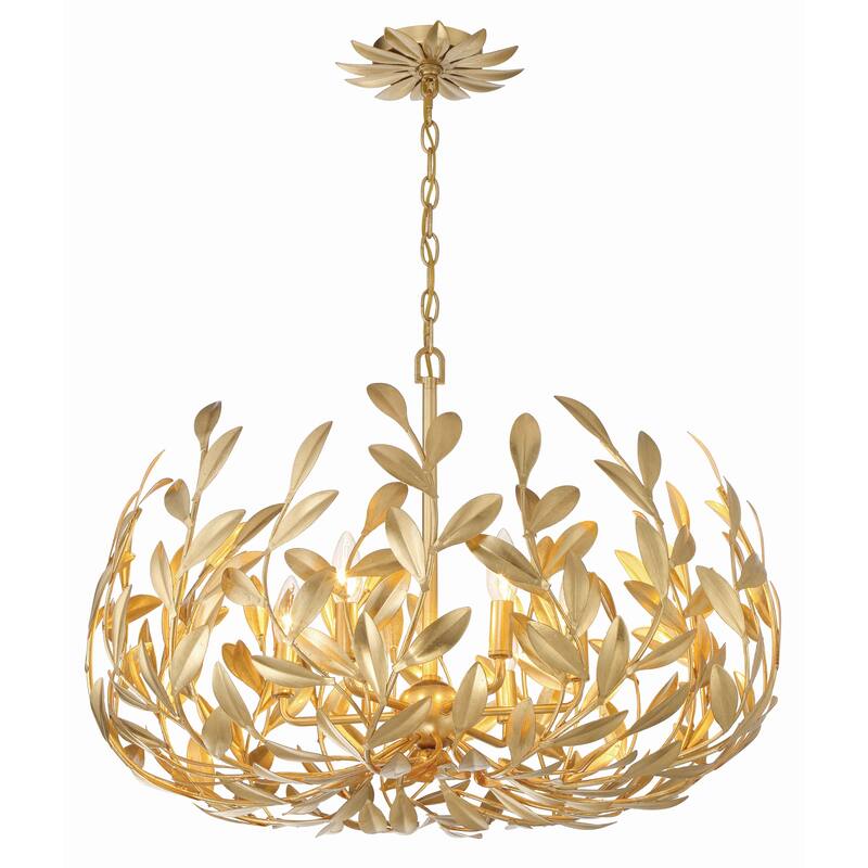 Broche 6 Light Antique Gold Chandelier - 27"W x 19"H x 27"D