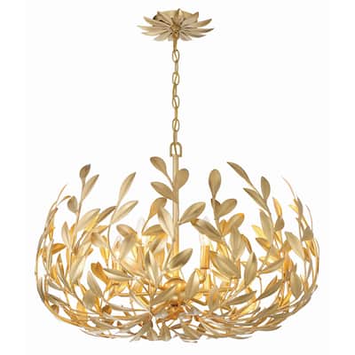 Broche 6 Light Antique Gold Chandelier - 27"W x 19"H x 27"D
