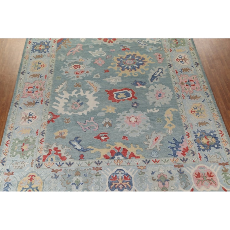 Blue Floral Oushak Oriental Large Area Rug Handmade Wool Carpet - 11'10"x 14'8"
