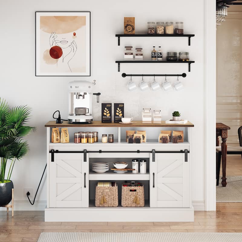 47" Farmhouse Buffet Cabinet Sideboard Barn Doors Wine Bar Cabinet - 47"L x 15.2"W x 34"H