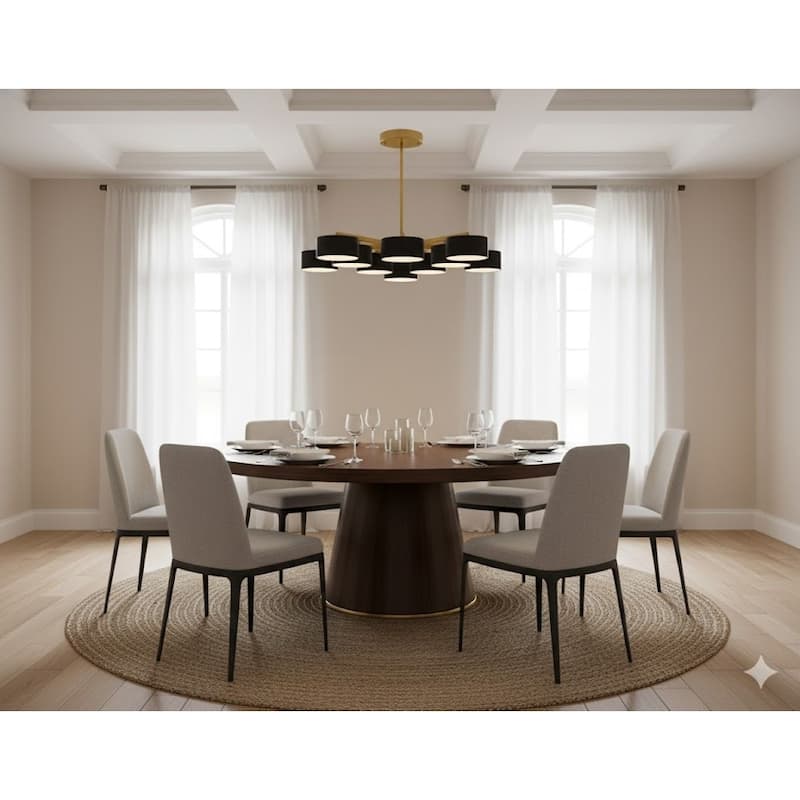 10 Light Gold Iron Frame Flush Mount With Black Shades