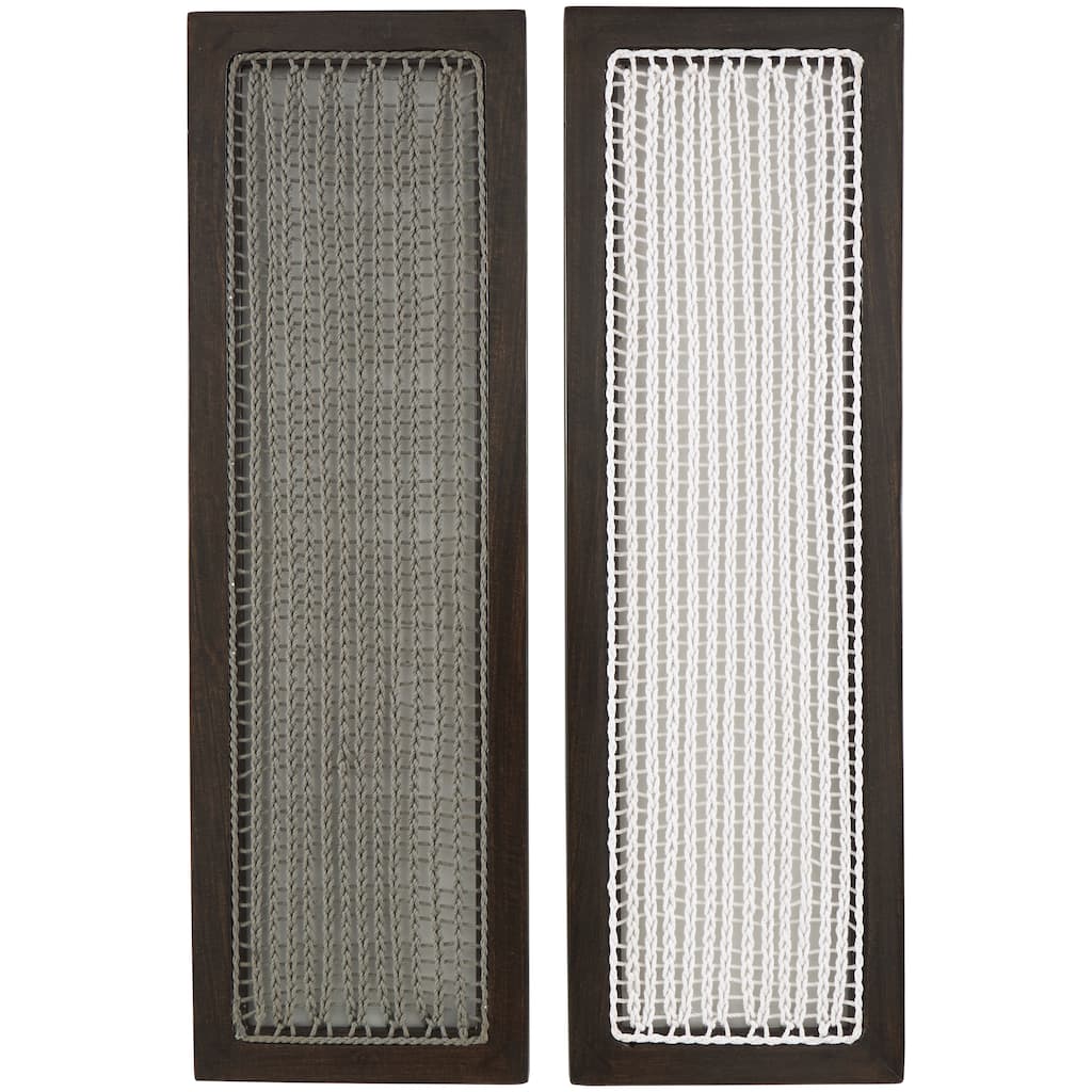 Mango Wood Geometric Handmade Woven Wall Decor with White and Sage Macrame - Set of 2 Dark Brown - Roche River Decor
