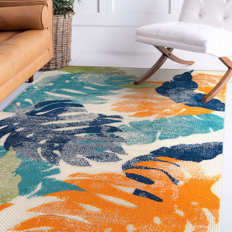 Arles Palm Floral Leaves Indoor/Outdoor Area Rug