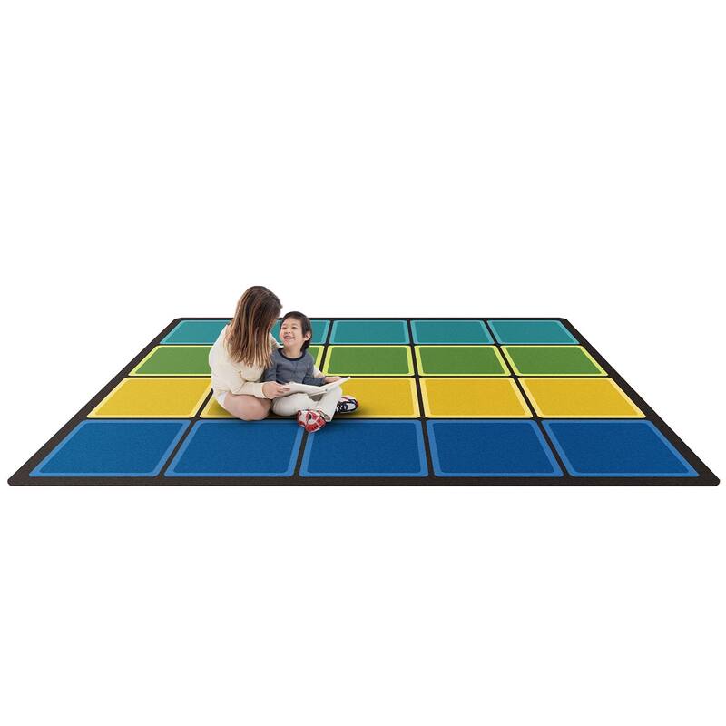 Blocks Abound Earthtone Educational Nylon Area Rug