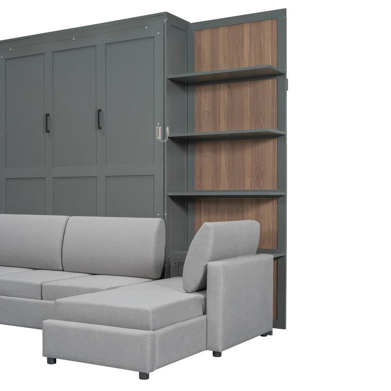 Queen Murphy Bed with Built-in Sofa, Shelves & Space-Saving Design