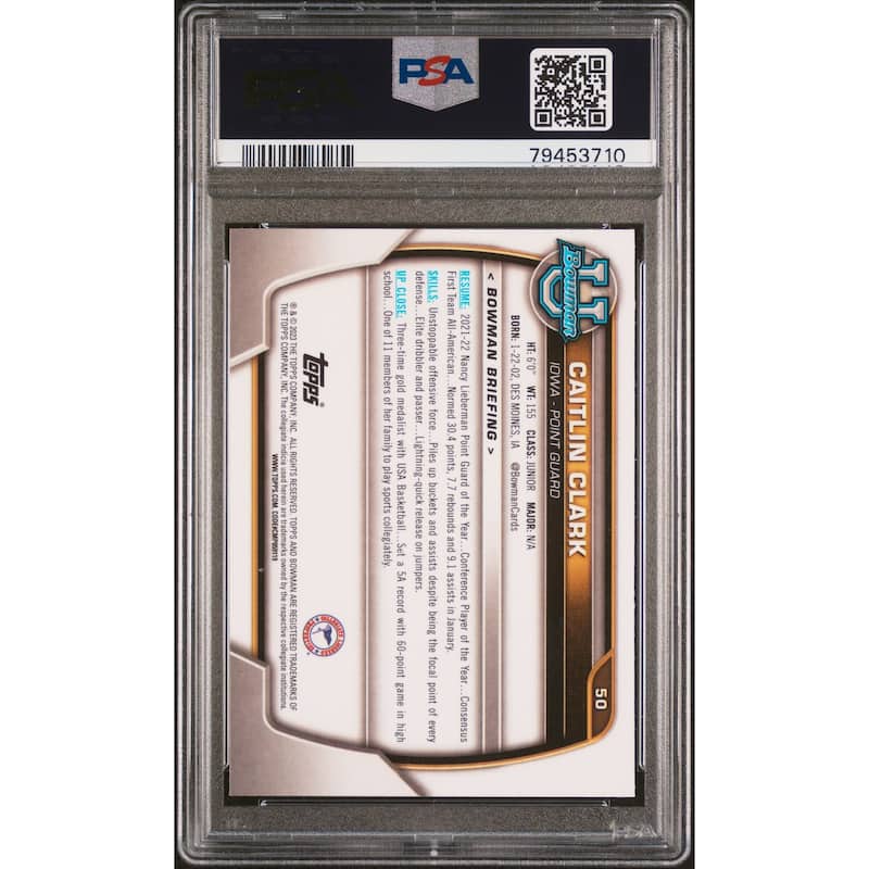 Caitlin Clark 2022 Bowman University Basketball Rookie Card #50 Graded PSA 10 - 8'6" x 11'6"