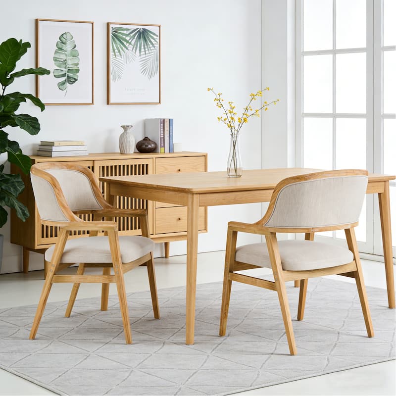 Christopher Knight Home - Harlowe Mid-Century Modern Upholstered Dining Chairs Set of 2 with Solid Ruberwood Legs - Set of 2 - Beige,Natural