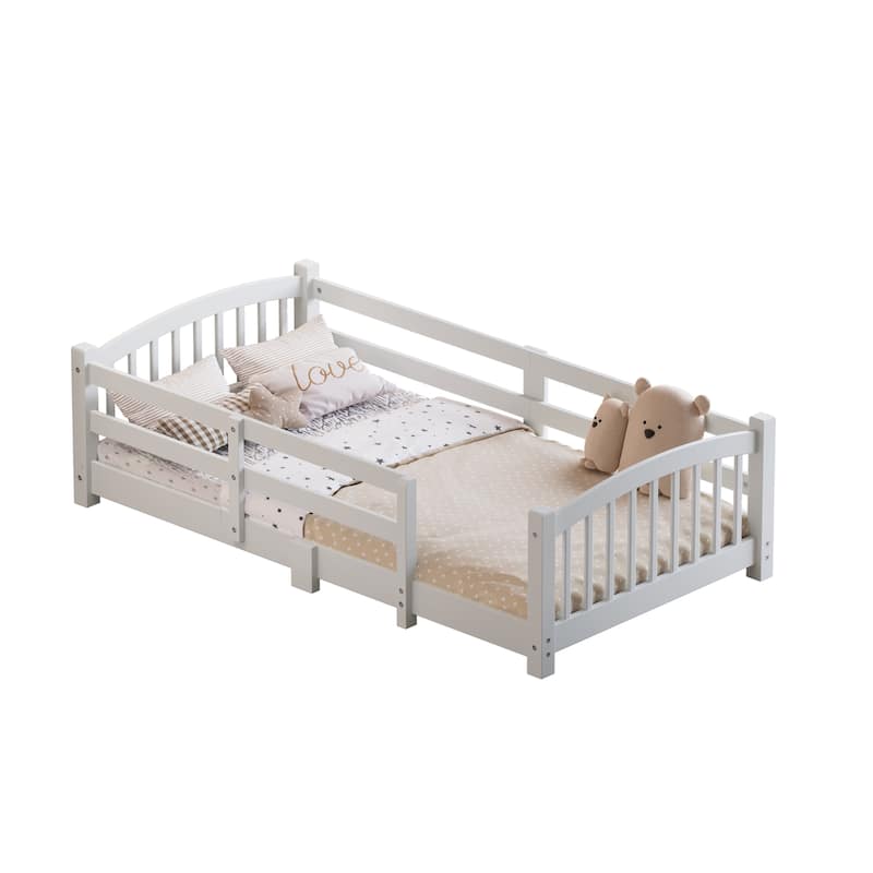 Solid Wood Floor Bed Montessori Bed with Safety Guardrails Without Door