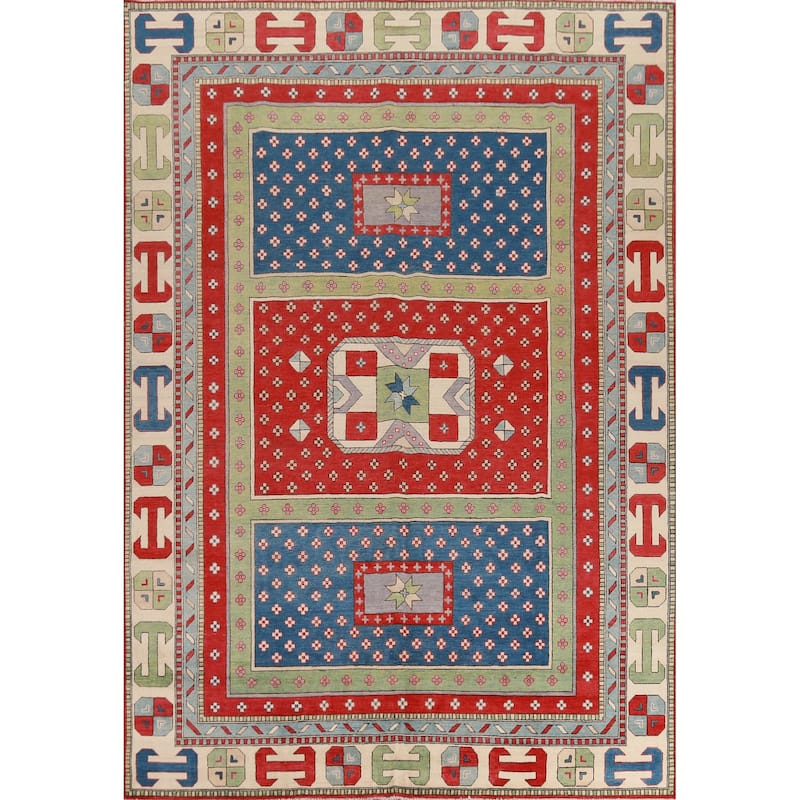 Hand Knotted Oriental 100% Wool Carpet Traditional Geometric Multi-Colored Kazak Area Rug - 11' 5'' X 8' 6''