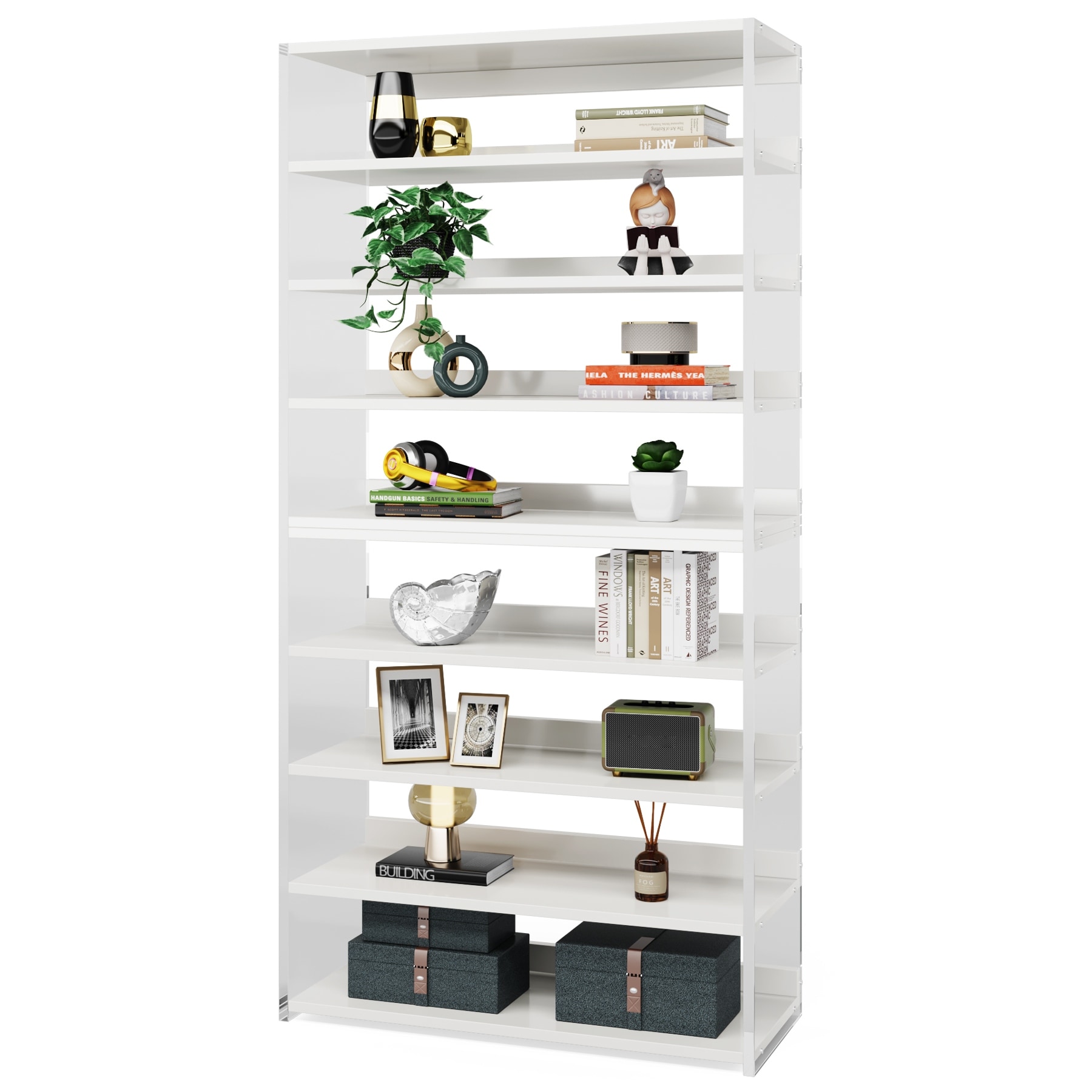 9-Tier Wood and Acrylic Bookshelf Bookcase for Home Office