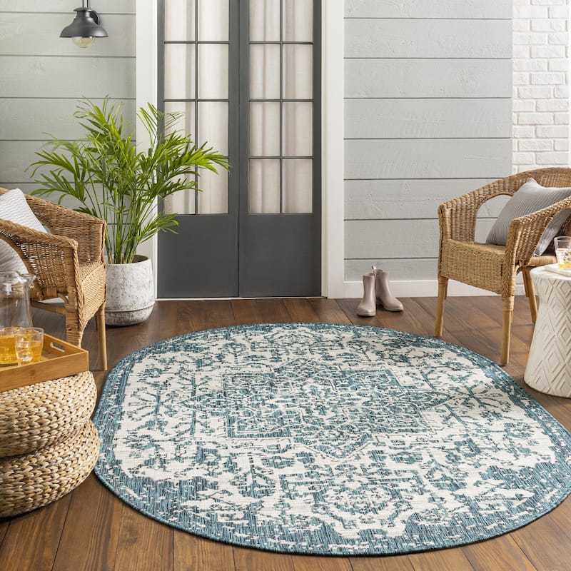 Livabliss Eagean Updated Traditional Medallion Indoor / OutdoorArea Rug