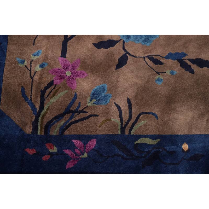 Vegetable Dye Art Deco Oriental Area Rug Hand-knotted Wool Carpet - 12'0" x 14'8"