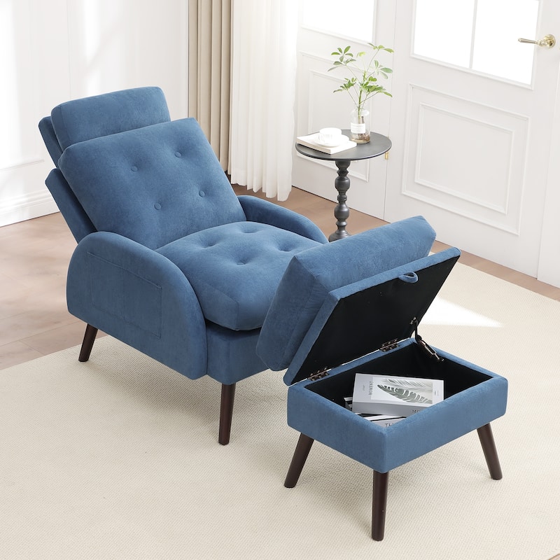 HOMYKA Upholstered Chaise Lounge Chair with Adjustable Backrest Storage Ottoman