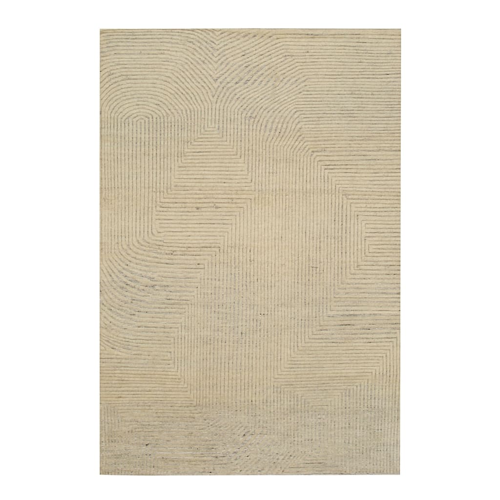 Ivory Hand Knotted Wool Transitional Gabbeh Rug, 9' x 12', plush stylish accent rug - L