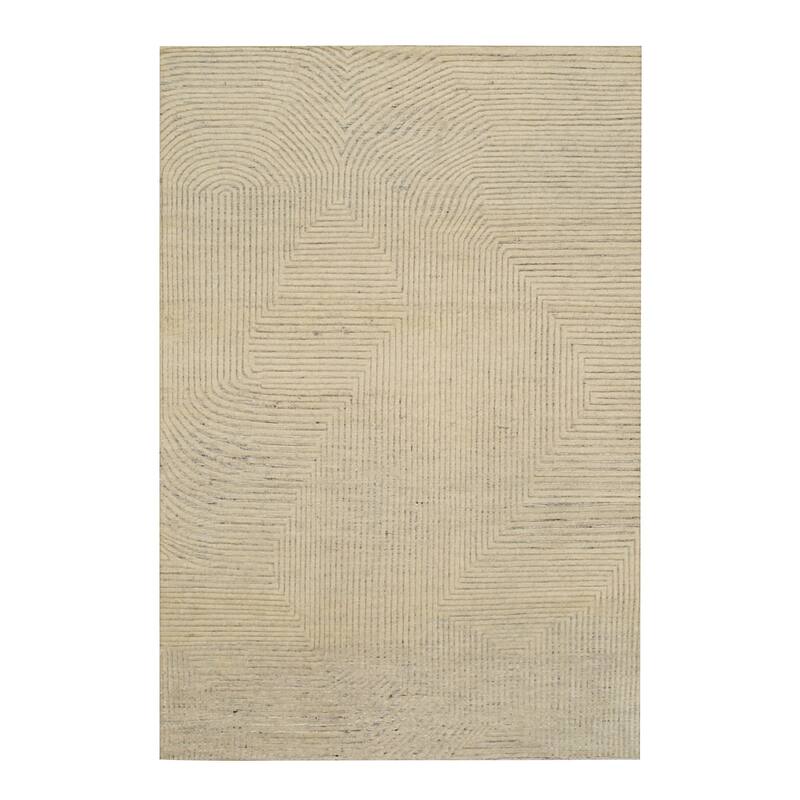 Ivory Hand Knotted Wool Transitional Modern Knot Rug, 10' x 14', soft stylish floor rug - L