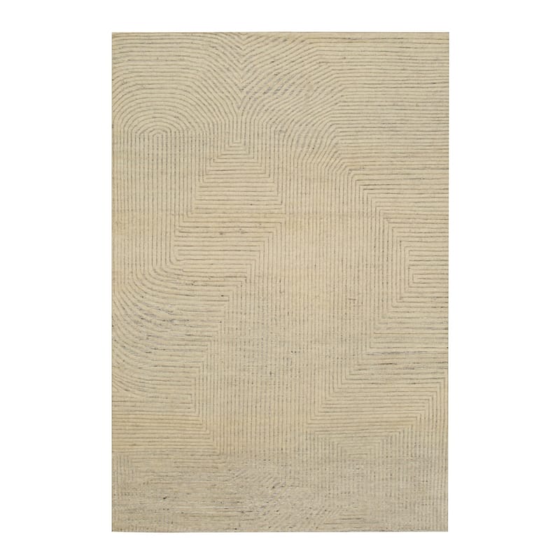 Ivory Hand Knotted Wool Transitional Modern Knot Rug, 6' x 9', plush cozy accent rug - L