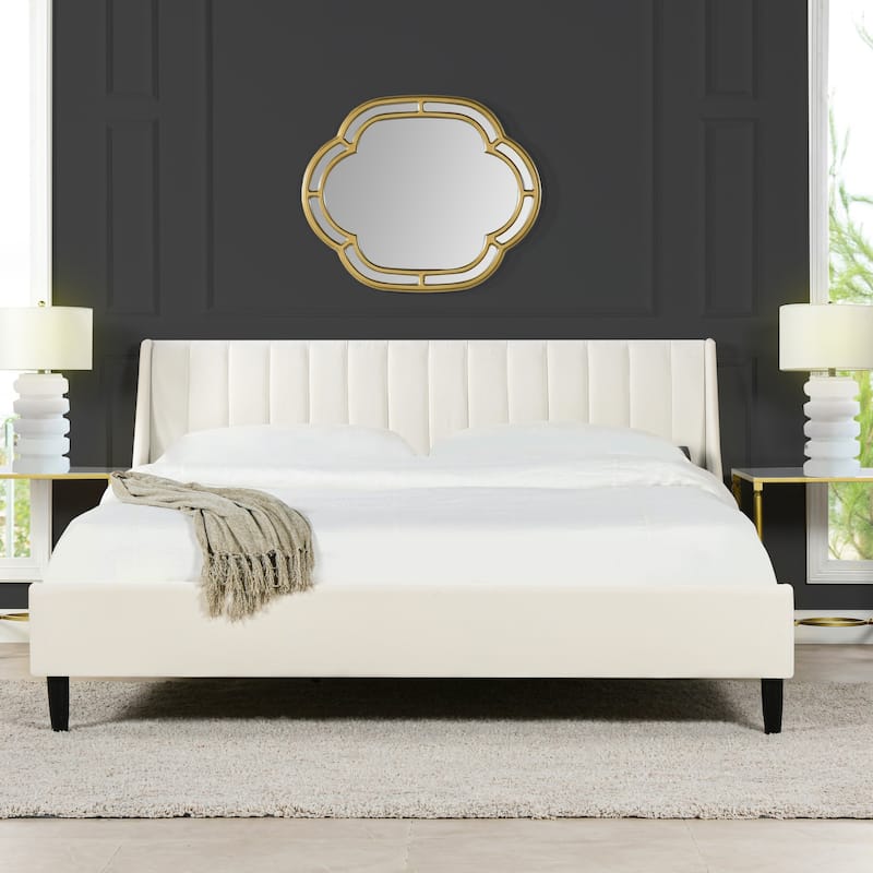 Aspen Vertical Tufted Upholstered Platform Bed - Cloud White Performance Velvet - King