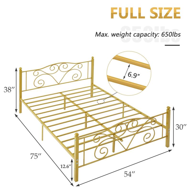 Javlergo Metal Bed Frame with Arched Headboard and Footboard, Heavy Duty Steel Slat Support, No Box Spring Needed