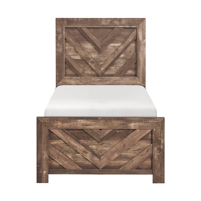 Rustic Brown Finish Contemporary Twin Size Panel Bed Wooden Bedroom Furniture 1pc