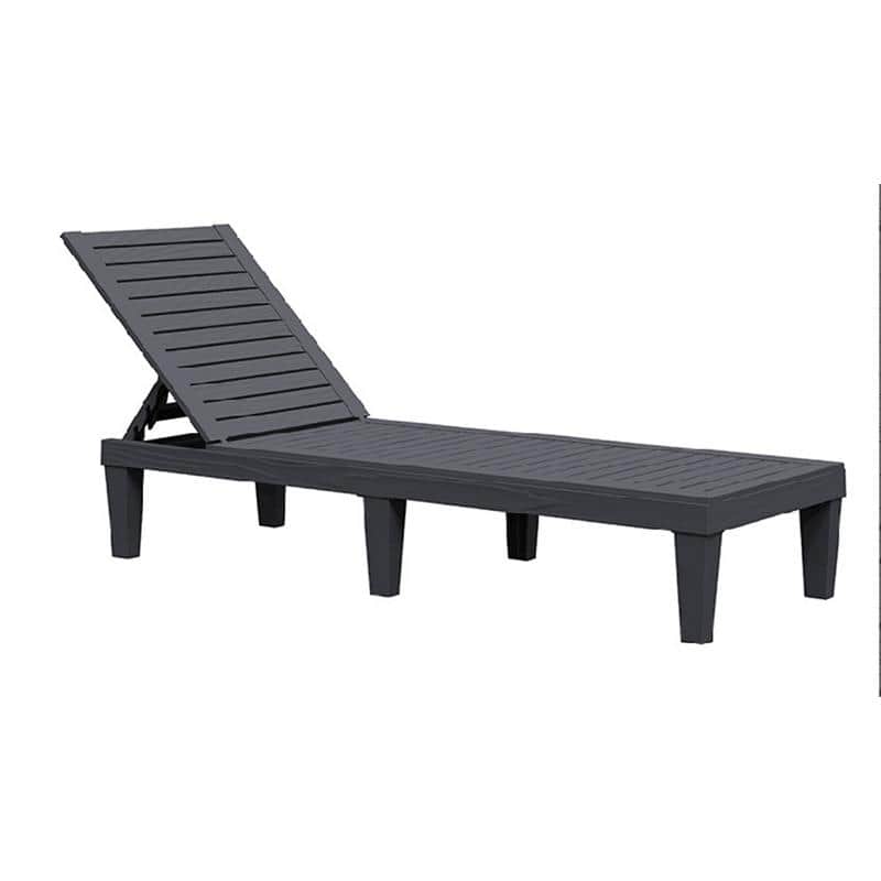 Adjustable 5-Position Reclining Sun Lounge Chair with Wood Texture Design - UV-Protected, Weatherproof Polypropylene Resin - Black