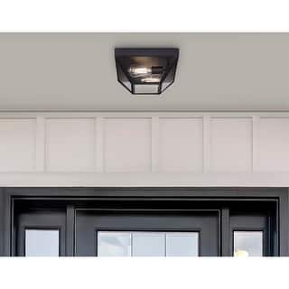 Westinghouse Lighting Wyndham 12-Inch Two-Light Outdoor Flush Mount, Textured Black Finish with Clear Seeded Glass