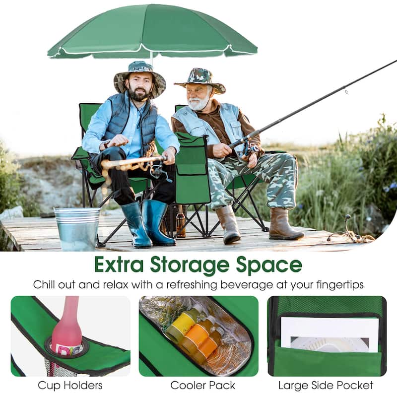 Portable Folding Picnic Double Chair with Umbrella Table Cooler Beach - See details