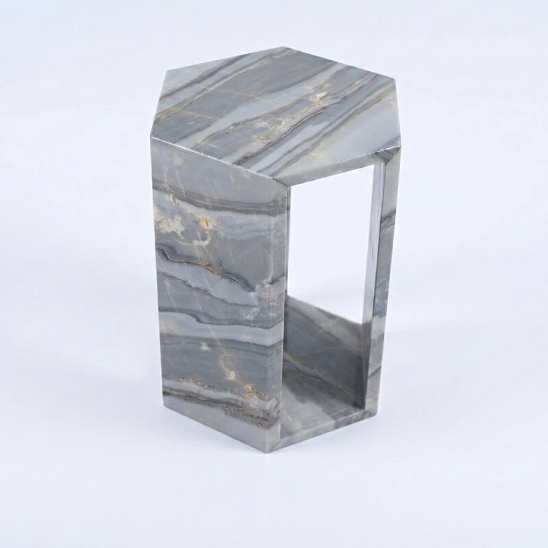 Roomfitters Luxury Natural Marble Hexagon Side Table, Solid Stone Geometric Pedestal End Table, Polished Finish