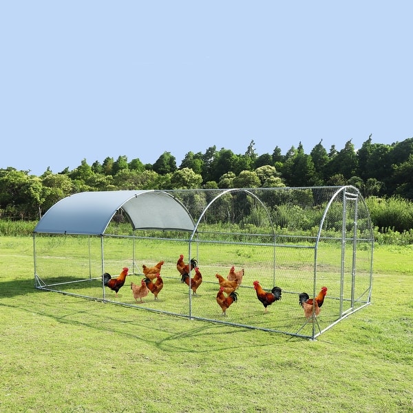 Large Metal Walkin Chicken Coop with Curved Roof,Waterproof Cover