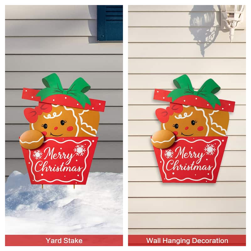 Glitzhome Christmas Gingerbread Boy Girl Yard Stakes Standing Hanging Decoration