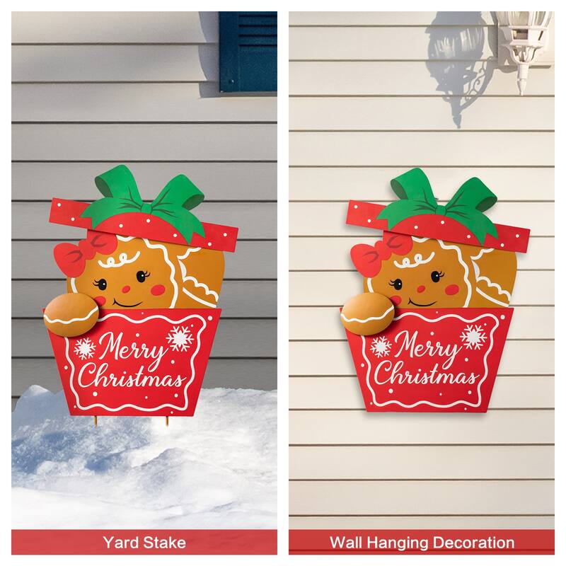 Glitzhome Christmas Gingerbread Boy Girl Yard Stakes Standing Hanging Decoration