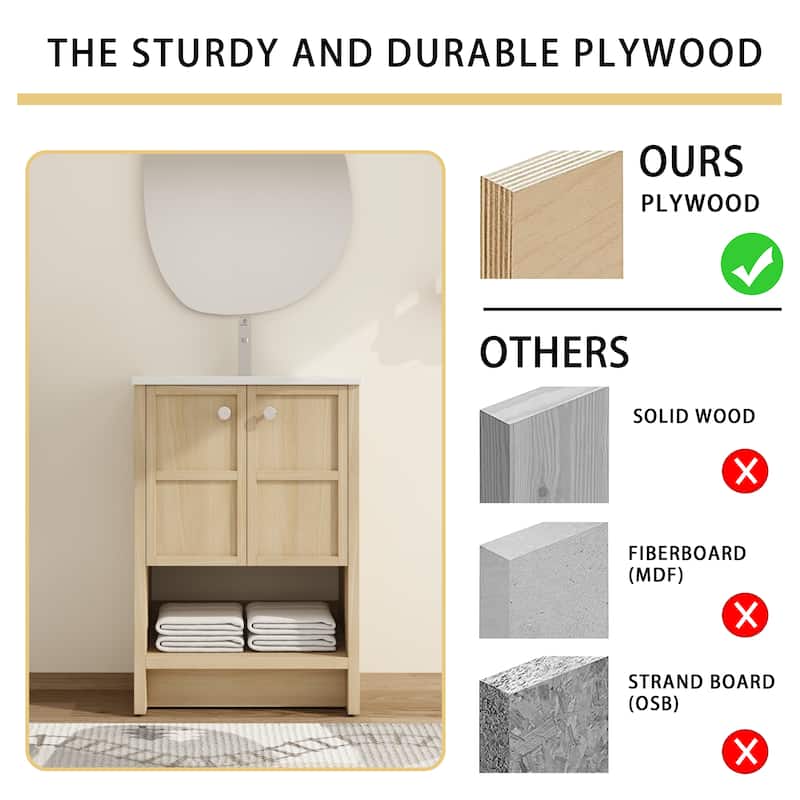 Malwee 24"/30" FreeStanding Bathroom Vanity, Floor Stand Bathroom Vanity with Sink and Soft Close Door