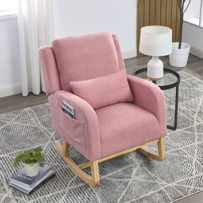 Modern 27.5" High Back Upholstered Rocking Chair with Lumbar Pillow and Two Side Pockets