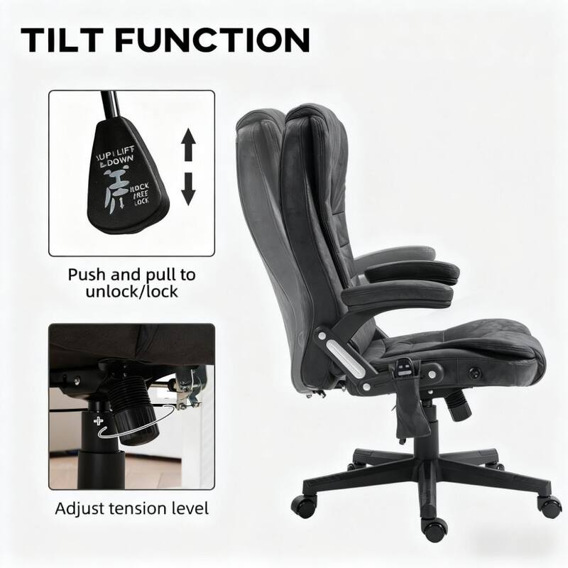 High Back Executive Office Chair with Reclining Backrest, Padded Armrests and Remote