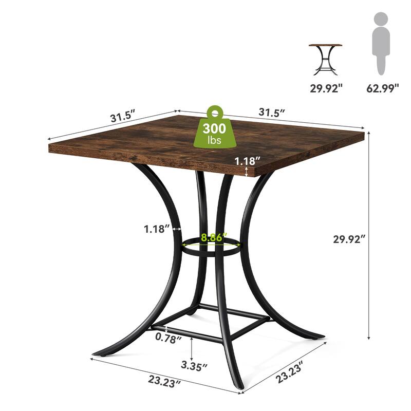 31.5" Square Dining Table, Farmhouse Dining Room Table