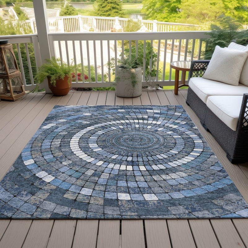 Machine Washable Indoor/Outdoor Contemporary Pinwheel Chantille Rug - Navy - 3' x 5'