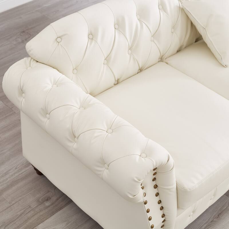 85.8" Technical Leather 3-Seater Sofa with Tufted Backrest & Storage