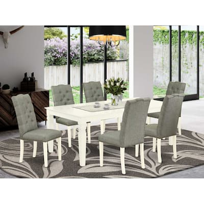 HomeStock 7-Piece Buttermilk & Cherry Finish Solid Wood Top Dining Table with 6 Parson-Chairs with Butterfly Leaf Lattice Back