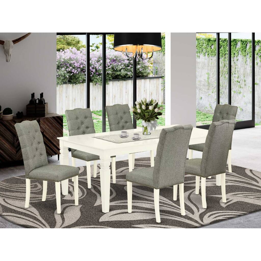 HomeStock 7-Piece Buttermilk & Cherry Finish Solid Wood Top Dining Table with 6 Parson-Chairs with Butterfly Leaf Lattice Back